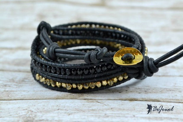 Bratara wrap snur de piele si cristale ''Imani'