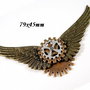 6585 - Pandantiv, aripi inger, rotite ceas, steampunk, aliaj metalic bronz cupru argintiu