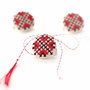 Martisor Brodat cu motiv traditional  in punct - cruce  - Rosu cu Negru