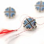 Martisor Brodat cu motiv traditional  in punct - cruce  - Albastru cu Negru