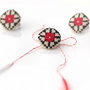 Martisor Brodat cu motiv traditional  in punct - cruce  - Rosu cu Negru