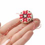 Martisor Brodat cu motiv traditional  in punct - cruce  - Rosu cu Negru