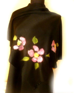 Flori de mar- sal din tricot cu broderie de flori de lana si matase impaslite
