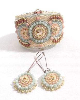 Set bratara si cercei "Peach, mint&vanilla"