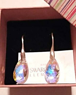 Cercei argint 925 cu piatra Swarovski Pear 16 mm
