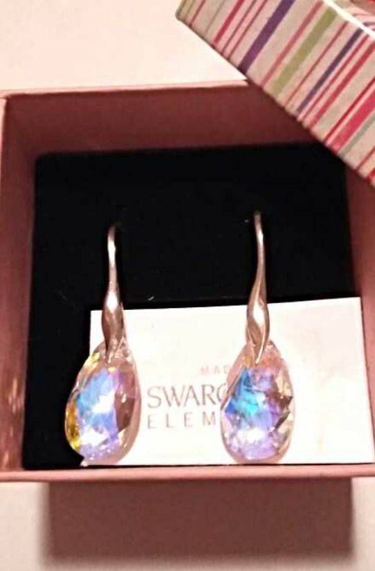 Cercei argint 925 cu piatra Swarovski Pear 16 mm