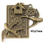 6602 - Pandantiv, cadran ceas, pasari, casuta, steampunk, aliaj metalic bronz