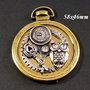 6608 - Pandantiv, steampunk, rotite ceas, bufnita, cheita, aliaj metalic argintiu si auriu, rhinestones