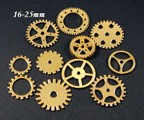 6611 - (50buc)  Mix, charms mecanisme / rotite ceas, aliaj metalic auriu lucios, steampunk, 16-25mm