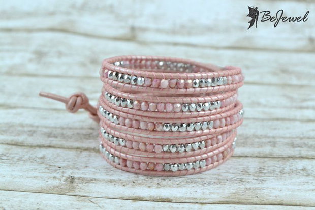 Bratara wrap snur de piele si cristale ''Soothing''