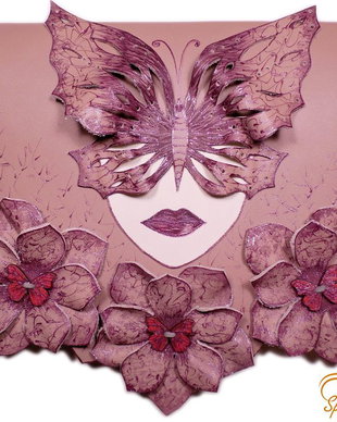 poseta plic handmade unicat din piele - Purple Mysterious Girl