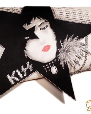 poseta plic unicat din piele naturala-Paul Stanley- KISS the black star-SE REALIZEAZA LA COMANDA