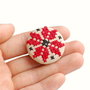 Martisor Brodat cu motiv traditional  in punct - cruce  - Rosu cu Negru