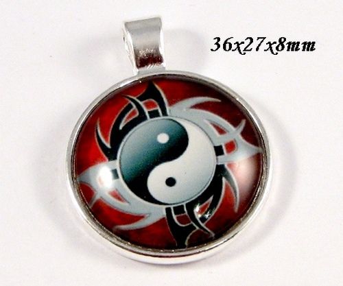 6626 - Pandantiv yin yang, aliaj metalic argintiu, cabochon sticla