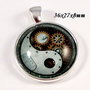 6625 - Pandantiv steampunk, yin yang, aliaj metalic argintiu, cabochon sticla, rotite mecanisme ceas