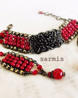 set rosu antic floral