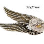 6633 - Accesoriu steampunk, aripi inger, mecanism ceas, aliaj metalic bronz, otel, argintiu si auriu
