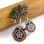 6635 # Pandantiv steampunk, cirese / fructe, bronz, rotite ceas, fluture, argintiu, bronz, cupru