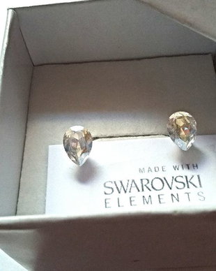 Cercei argint 925 cu piatra Swarovski Mini Pear 8x6 mm Crystal Moonlight
