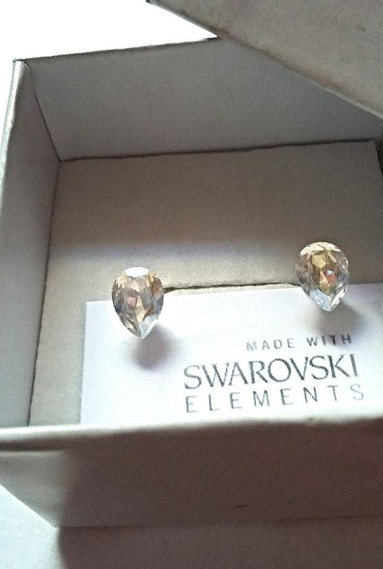 Cercei argint 925 cu piatra Swarovski Mini Pear 8x6 mm Crystal Moonlight