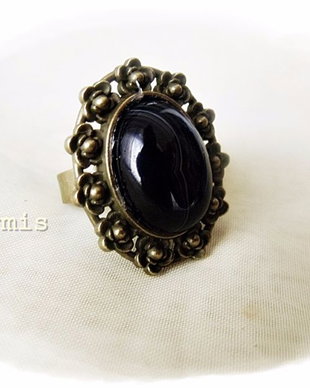 Inel cu cabochon agata neagra