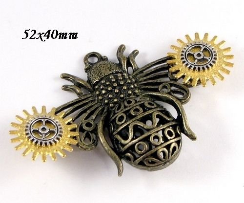 6645 - Pandantiv, albina, aliaj metalic bronz argintiu auriu, rotite ceas, steampunk, 3D