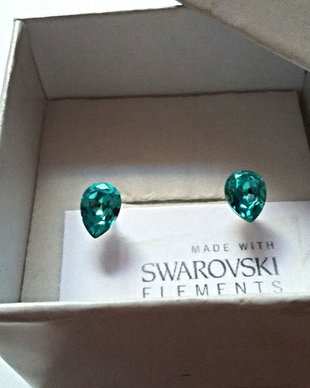 Cercei argint 925 cu piatra Swarovski Mini Pear 8x6 mm Turquoise