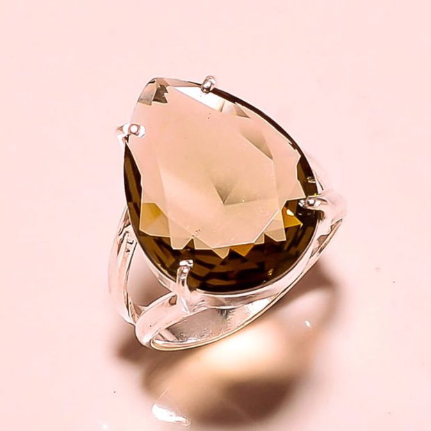Inel argint si piatra topaz fumuriu