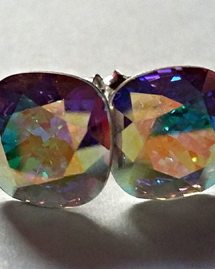 Cercei argint 925 cu piatra Swarovski Rivoli Cabochon 10mm Crystal AB