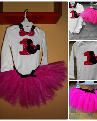 Set aniversar cu fusta TUTU Minnie Pink