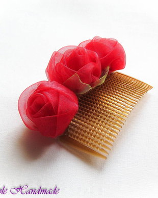Roses - pieptene flori organza