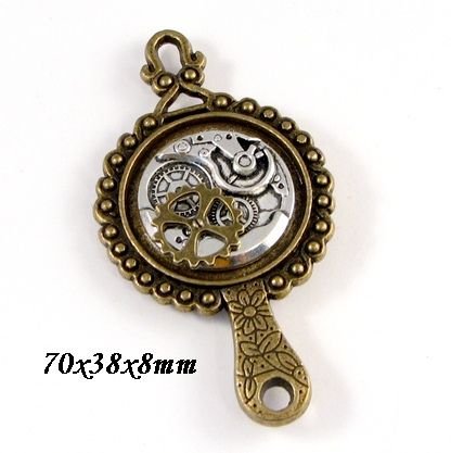 6656 - Pandantiv, oglinda, aliaj metalic bronz argintiu, rotite ceas, steampunk