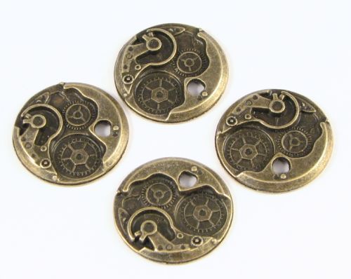 6590 - (2buc) Accesoriu / ornament, steampunk, rotite ceas, aliaj metalic bronz, 25mm