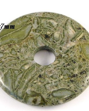 6632 - Pandantiv, donut / inel, jasp verde kaki, 50x8mm
