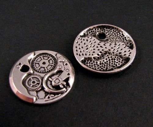 6591 - (2buc) Accesoriu / ornament, steampunk, rotite ceas, aliaj metalic argintiu, 25mm