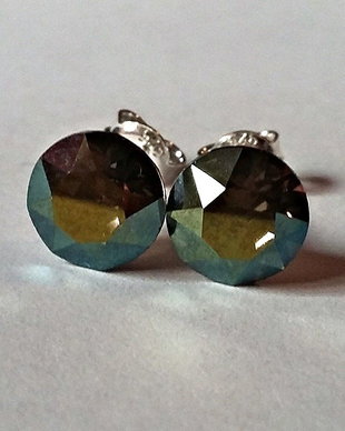 Cercei argint cu piatra Swarovski Chaton 7mm Iridescent Green