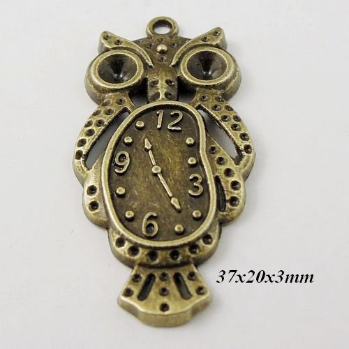 6676 - (4buc) Pandantiv / charms, pasare / bufnita, cadran ceas, steampunk, aliaj metalic bronz