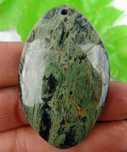 6734 - Pandantiv, jasp kambaba verde padure - olive, 52x33x7mm