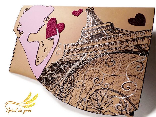 poseta plic handmade unicat din piele -From Paris With Love