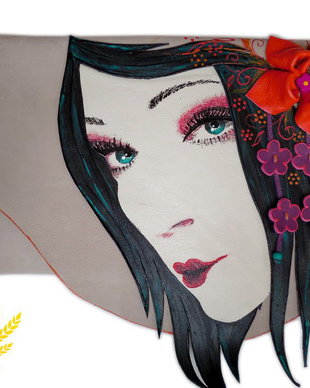 poseta plic handmade unicat din piele naturala- Geisha