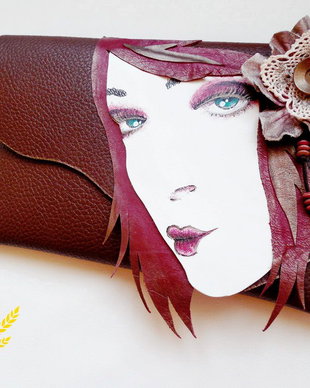 poseta plic handmade unicat din piele naturala- Red Geisha