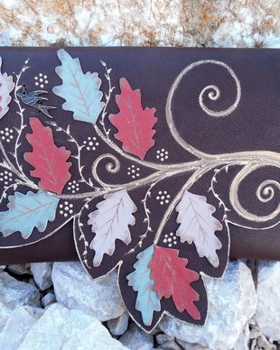 poseta plic handmade unicat din piele - Find the Birds