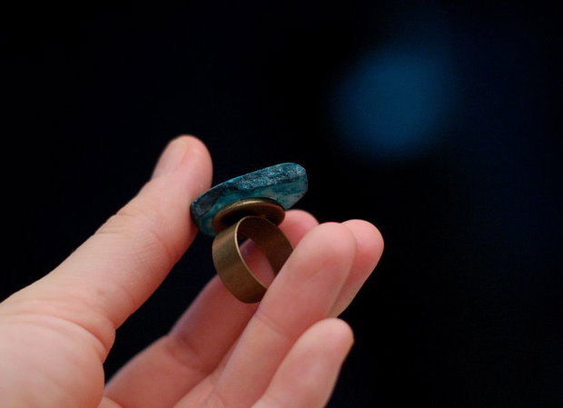 Midnight Nostalgia - Inel cu agata madagascar druzy Teal potolit pe baza reglabila bronz