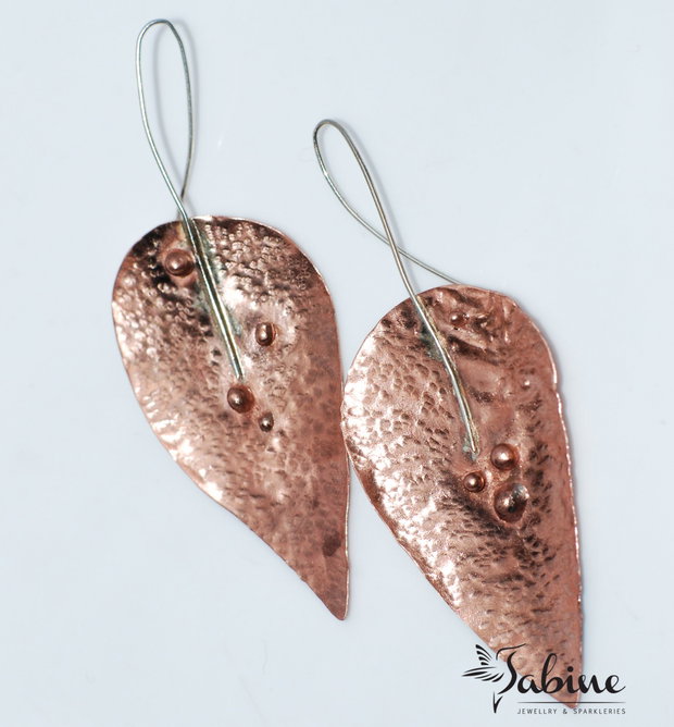 Cercei frunze din cupru cu argint