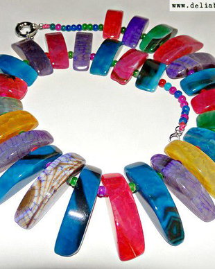 Colier felii agate multicolore