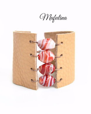 Bratara din piele si margele lampwork