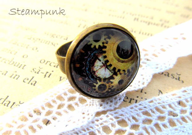 Inel steampunk cu baza bronz, reglabil♥