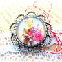 Brosa/martisor cu print vintage, buchet de flori