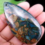 6744 - Pandantiv, jasp kambaba albastru, semilucios, picatura,  62x33x7mm