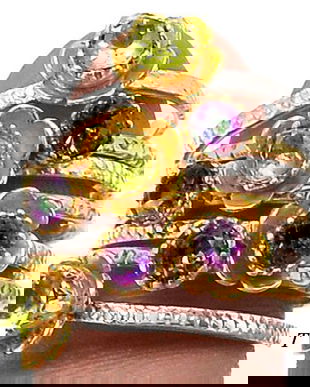 Ag156 - Inel, argint 925, peridot fatetat si rainbow topaz